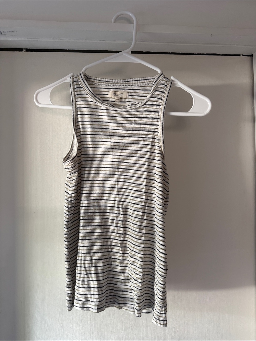 Madewell Cream and Black Ribbed Striped Tank